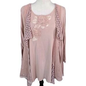 Layered Romantic Pink Logenlook Fairy Flower Boho Tunic Top Blouse Sz M/L